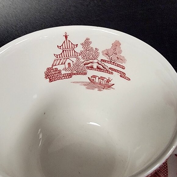 Spode Red Willow Cup and Saucer Set Archive Collection Cranberry Repro England - Picture 3 of 13